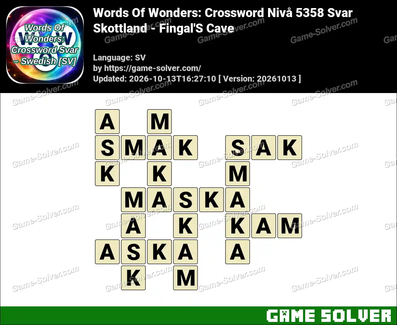 Words Of Wonders: Crossword Nivå 5358 Svar – Skottland – Fingal’S Cave